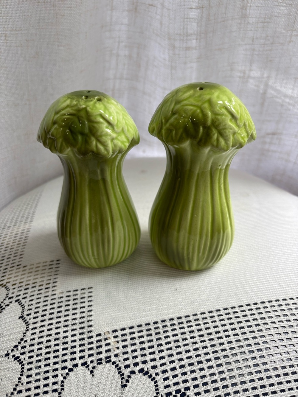 Coca Cola Lime Green Ceramic Mushroom Salt & Pepper Shakers Pair